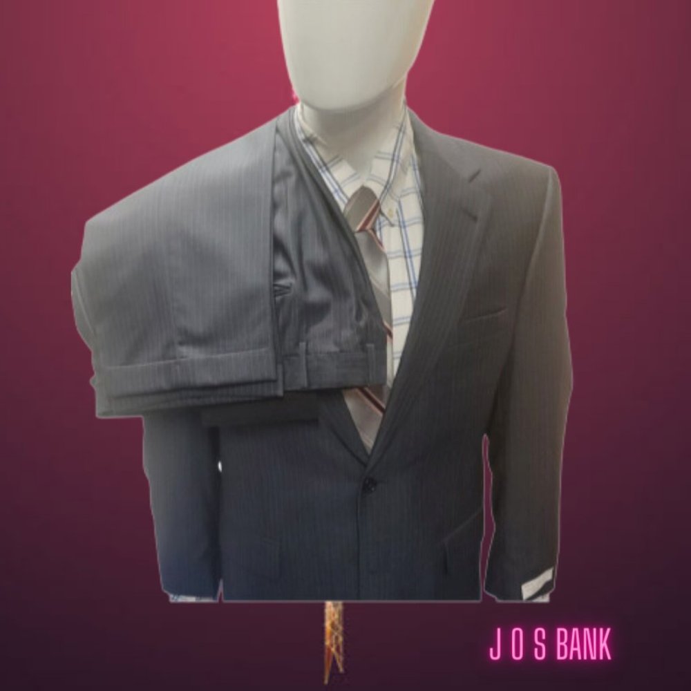 J.O.S Bank 2 Piece Suit 40r Blue Pinstripe With Shirt And Tie
